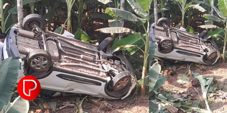 മുക്കം ചേന്നമംഗലൂർ റോഡിൽ കാർ നിയത്രണം വിട്ട് വയലിലേക്ക് മറിഞ്ഞു; ആര്ക്കും പരിക്കില്ല