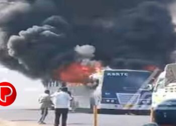 ഓടിക്കൊണ്ടിരുന്ന കെഎസ്ആര്‍ടിസി ബസിന് തീ പിടിച്ചു ; ബസ് പൂര്‍ണമായി കത്തി നശിച്ചു