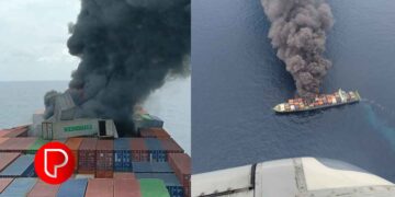 കോഴിക്കോട് തീരത്തിനടുത്ത് ചരക്ക് കപ്പലിന് തീപിടിച്ചു; 50 കണ്ടെയ്നറുകൾ കടലിൽ പതിച്ചു