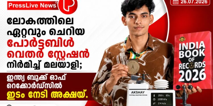 ലോകത്തിലെ ഏറ്റവും ചെറിയ പോർട്ടബിൾ വെതർ സ്റ്റേഷൻ നിർമിച്ച് മലയാളി; ഇന്ത്യ ബുക്ക് ഓഫ് റെക്കോർഡ്സിൽ ഇടം നേടി അക്ഷയ്.