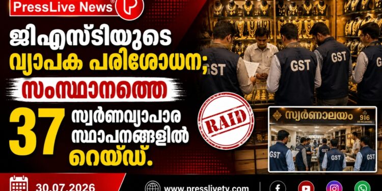 ജിഎസ്ടിയുടെ വ്യാപക പരിശോധന; സംസ്ഥാനത്തെ 37 സ്വർണവ്യാപാര സ്ഥാപനങ്ങളിൽ റെയ്ഡ്.
