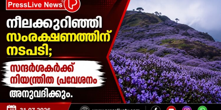 നീലക്കുറിഞ്ഞി സംരക്ഷണത്തിന് നടപടി; സന്ദർശകർക്ക് നിയന്ത്രിത പ്രവേശനം അനുവദിക്കും.