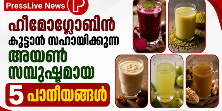 ഹീമോഗ്ലോബിൻ കൂട്ടാൻ സഹായിക്കുന്ന അയൺ സമ്പുഷ്ടമായ 5 പാനീയങ്ങൾ.