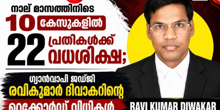 നാല് മാസത്തിനിടെ 10 കേസുകളിൽ 22 പ്രതികൾക്ക് വധശിക്ഷ; ഗ്യാൻവാപി ജഡ്ജി രവികുമാർ ദിവാകറിന്റെ റെക്കോഡ് വിധികൾ.