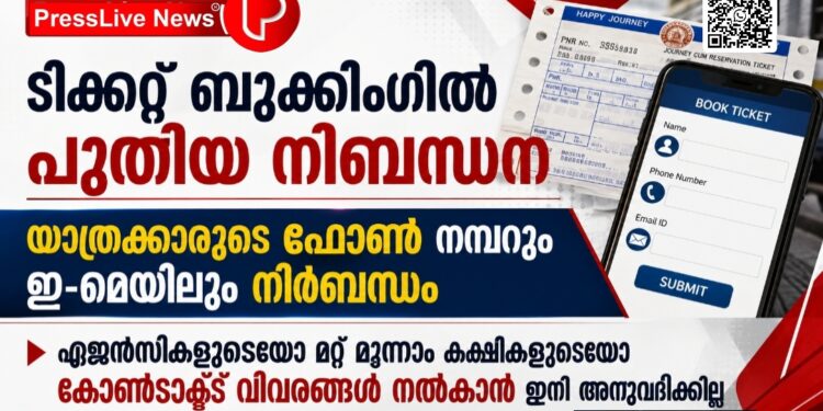 ടിക്കറ്റ് ബുക്കിംഗിൽ പുതിയ നിബന്ധന; യാത്രക്കാരുടെ ഫോൺ നമ്പറും ഇ-മെയിലും നിർബന്ധം