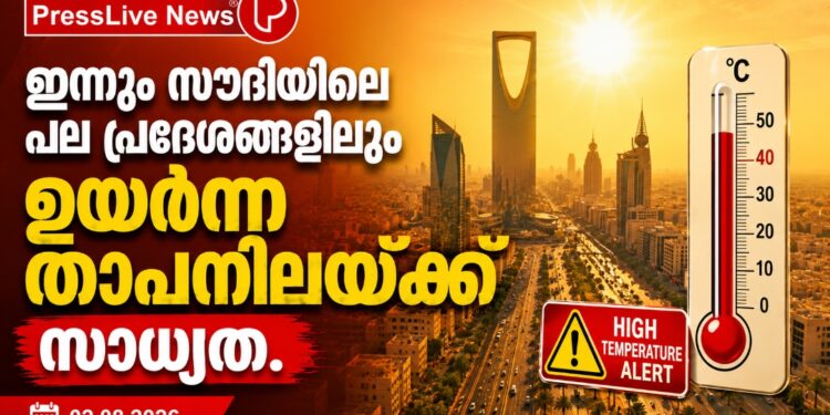 ഇന്നും സൗദിയിലെ പല പ്രദേശങ്ങളിലും ഉയർന്ന താപനിലയ്ക്ക് സാധ്യത.